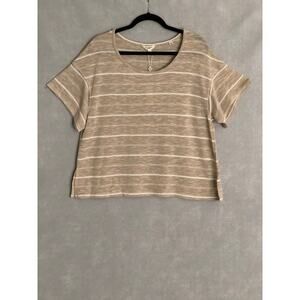 Max Studio London Women's Medium Drop Shoulder Stripe Top Tan NEW